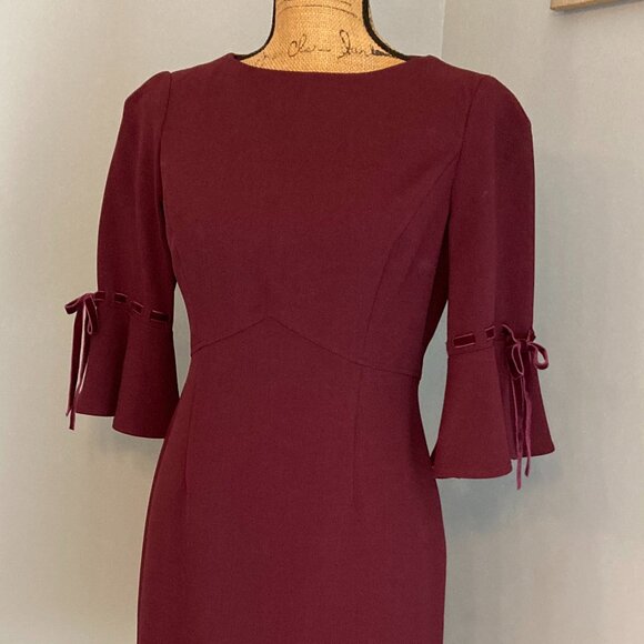 Jessica Howard Shift Dress Maroon 8P Bell Sleeve - Picture 6 of 9